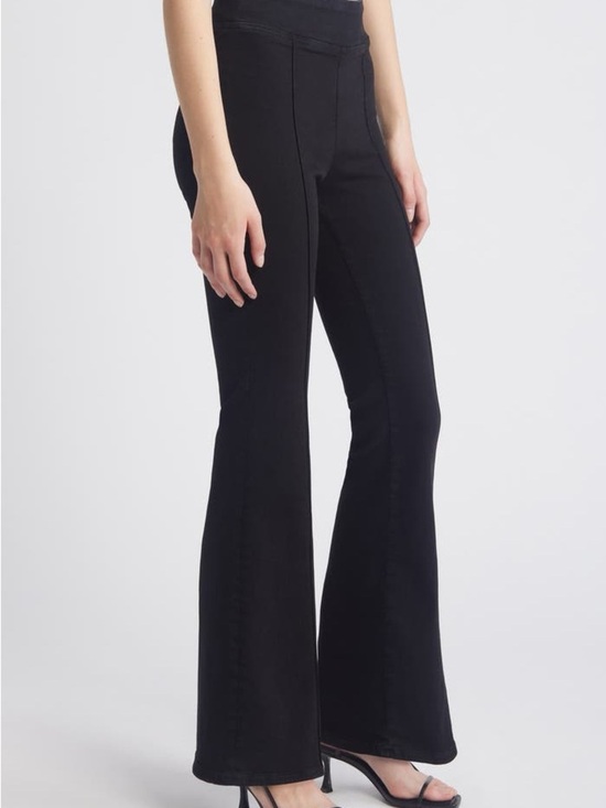 Frame Denim Pants - Frame Jetset Pintuck Flare Jeans in Sheen Noir Elastic Waist Crop Mini Boot 0